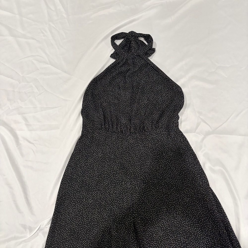 Express Black And White Speckle Halter Wide-Leg Jumpsuit - Picture 8 of 10